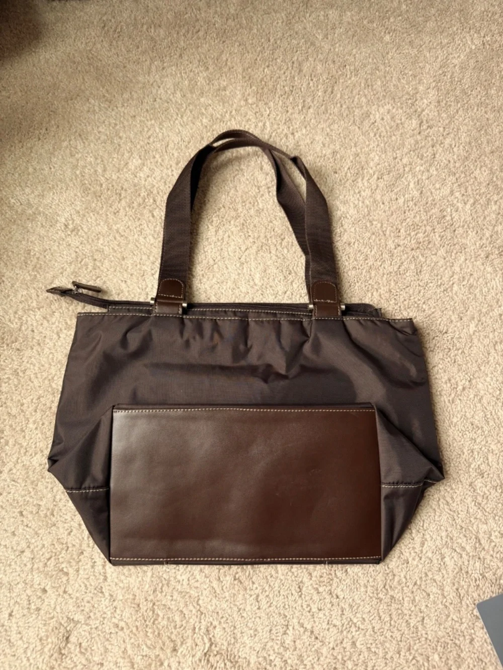 Liz Claiborne Brown Nylon Tote Shoulder Bag Lightweight Work Travel